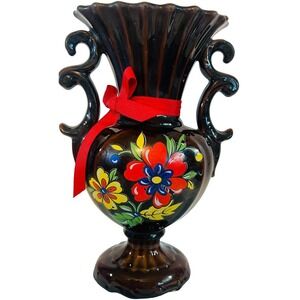 Vtg Ornate Ceramic Vase Made in Norleans Italy Colorful Brown Artisan READ